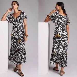 FARM Rio Anthropologie Flutter Sleeve Maxi Dress, Size Small Petite
